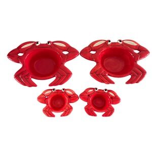 Le Gourmet Chef Vintage Red Ceramic Crab Serving Bowl and Dipping Cup Set 4pc